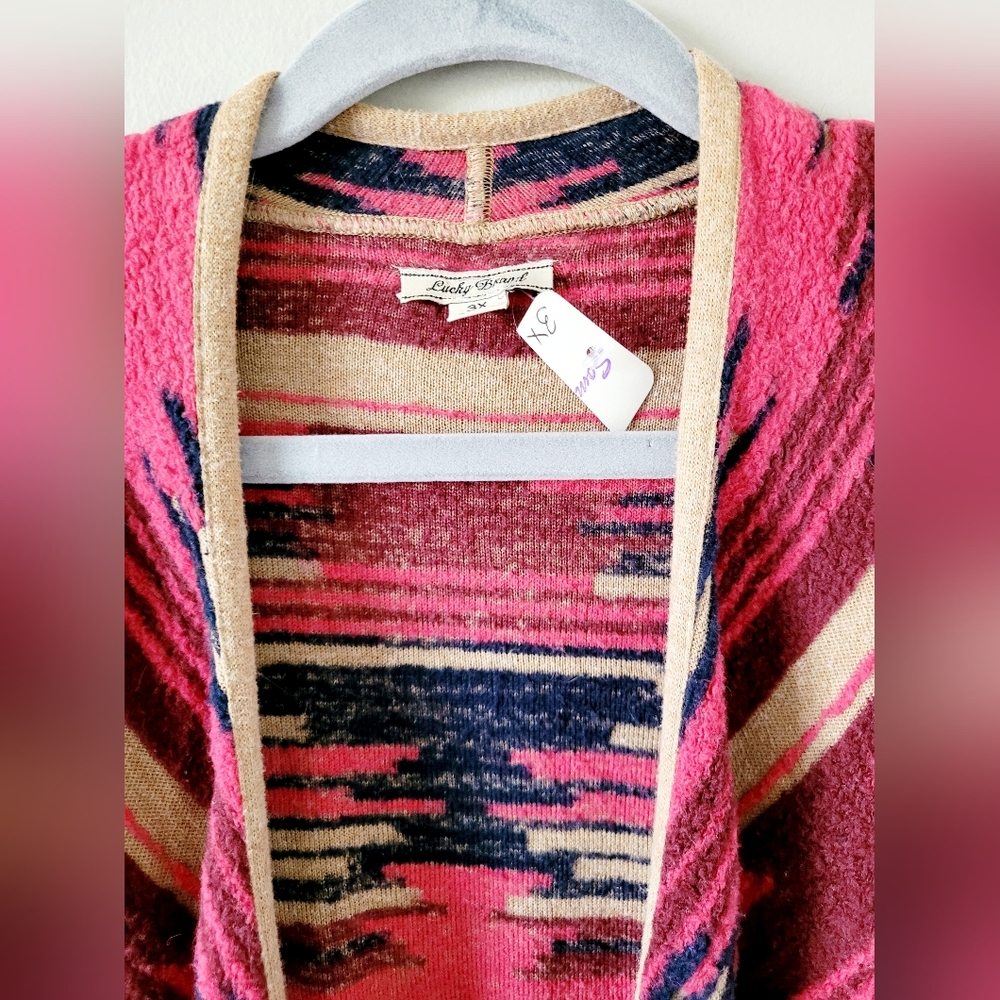 Lucky Brand Aztec Vibrant Striped Cotton Blend Drape Hi-Lo Cardigan 3X - Picture 7 of 16